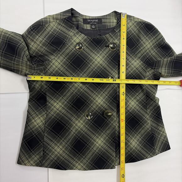 Signature by Larry Levine Jacket Women's Size 8 Olive & Black Plaid - Picture 5 of 8